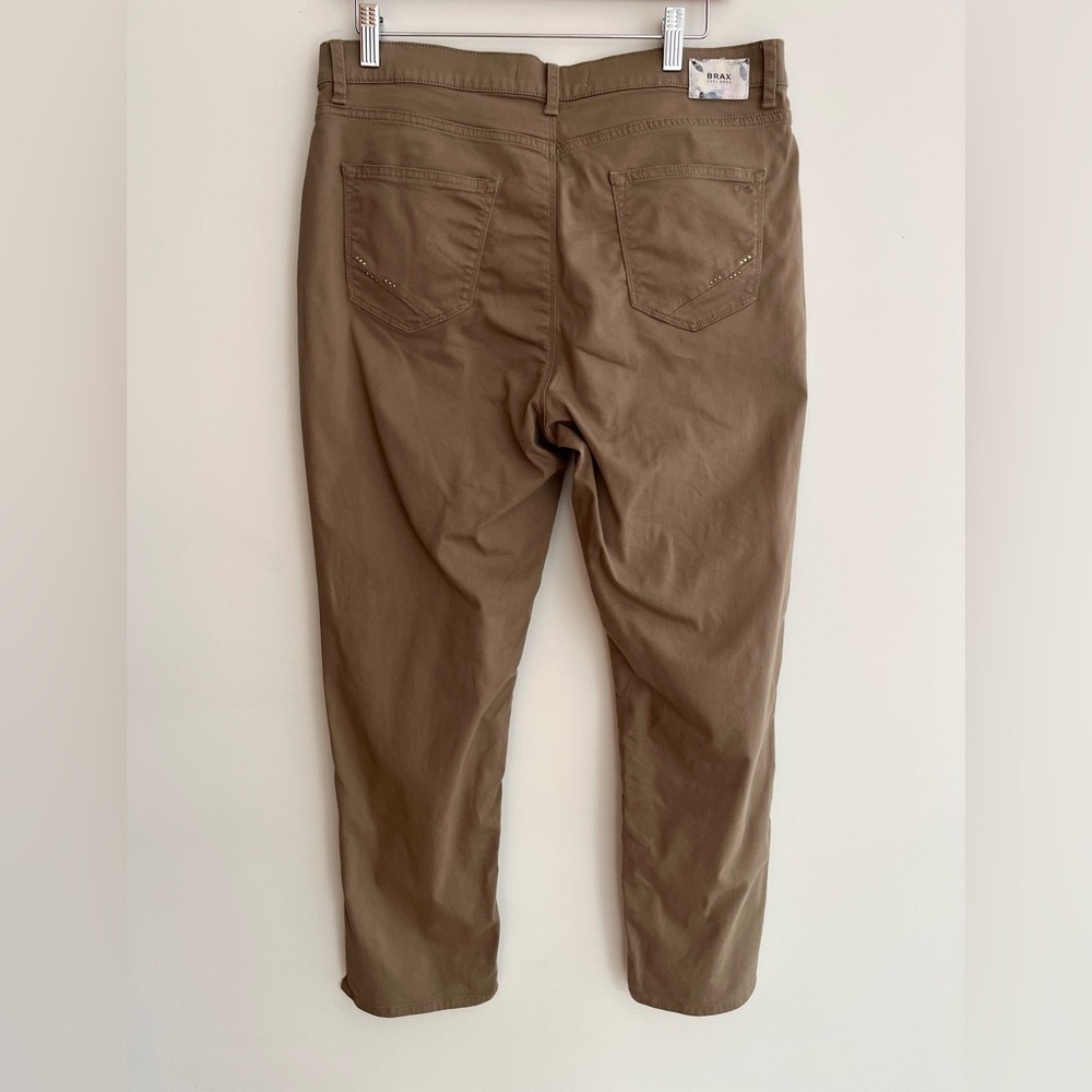 BRAX Feel Good Mary S Style Cropped Pants 5 Pocket Lightweight Tan Office Casual